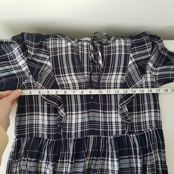 LOFT Plaid Ruffle V Neck Swing Dress Size XS - Picture 15 of 15